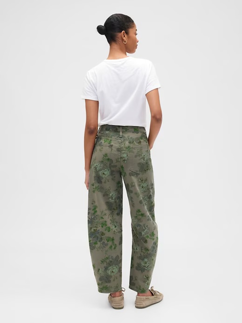 GAP Factory Olive Green Floral Barrel Jeans - Picture 2 of 8